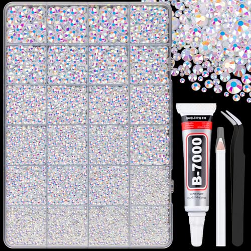 White AB Resin Rhinestones 25,000pcs Crafting Pack with Glue - Large Size Mix