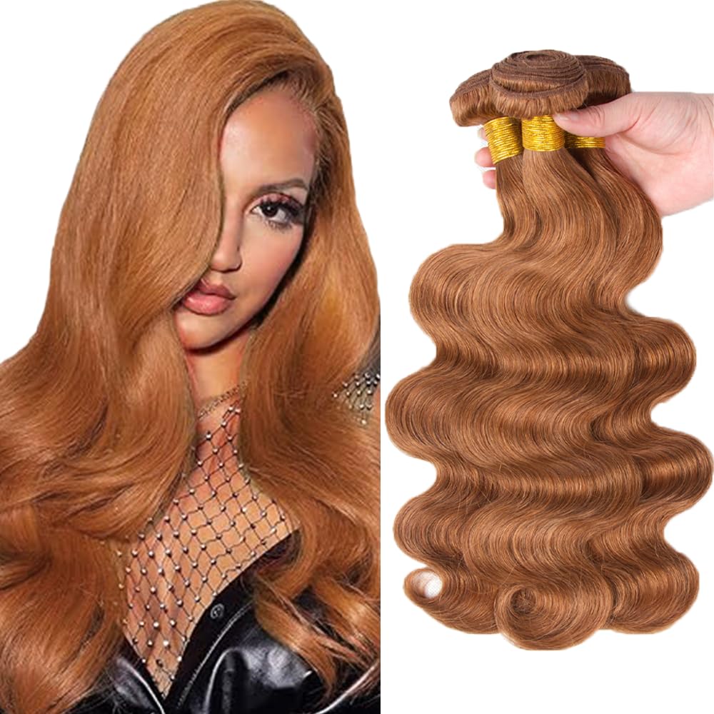 Color #30 Human Hair Bundle Light Brown Body Wave 3 Bundles 14 16 18 inch 10A Real Brown Body Wave Human Hair Extensions #30 Color 330g