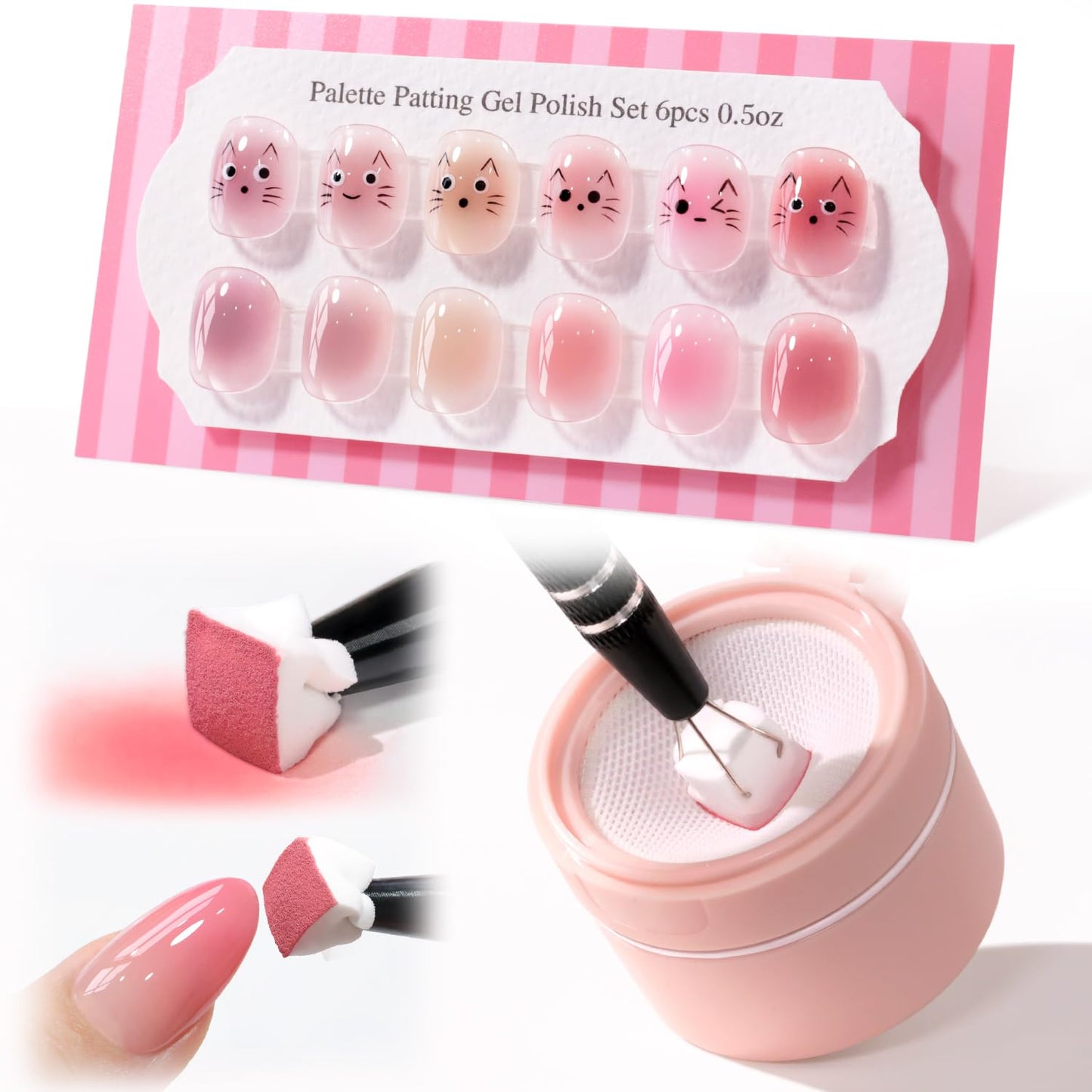 Double Rhythm Nail Art Gel Polish Set - 6 Vibrant Colors with 100 Sponges & Grabbing Pen | Perfect for Creative Designs