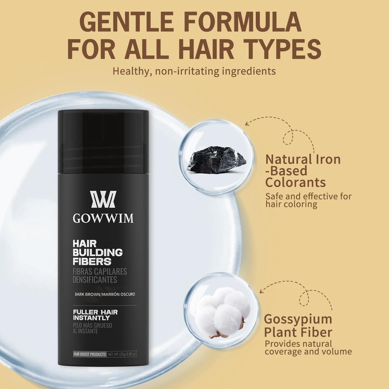 gowwim Hair Fibers for Thinning Hair 25g Hair Building Fibers 100% Undetectable,Instantly Cover Sparse Hair Areas-Bald Spots Cover Up. (Light Brown)