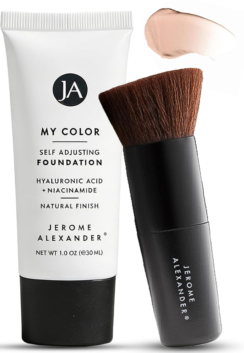 Jerome Alexander My Color Self-Adjusting Foundation - Hydrating & Lightweight Face Makeup with Kabuki Brush | Light, 1 oz