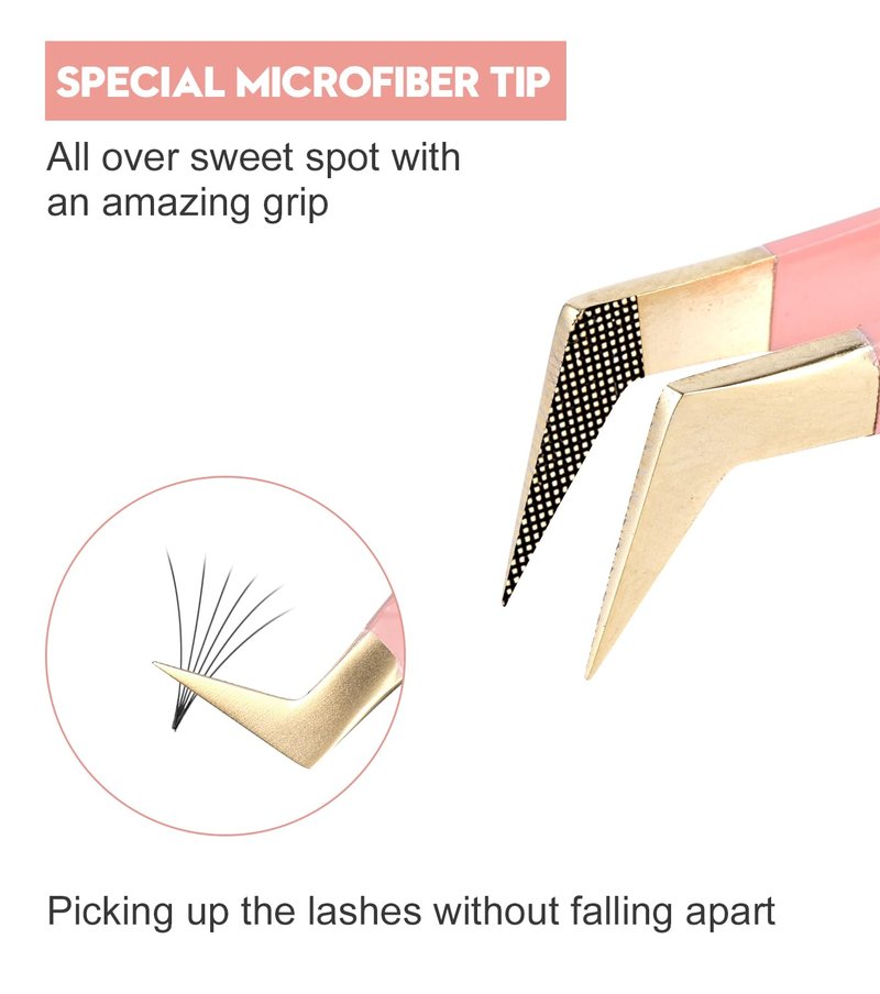 Ms.Queen Eyelash Extension Tweezers Set,5Pcs Fiber Tip Grip Isolation and 45 90 Degree Volume Lash Tweezers for Eyelash Extensions