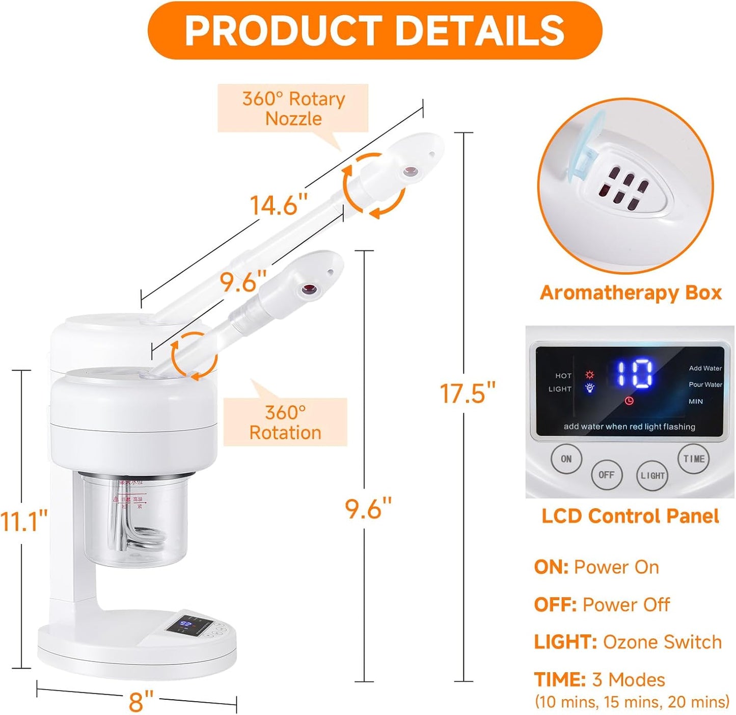 Nano Ionic Facial Steamer - Portable Face Steamer with Extendable Arm & Rotating Nozzle | Spa Quality Skincare Device