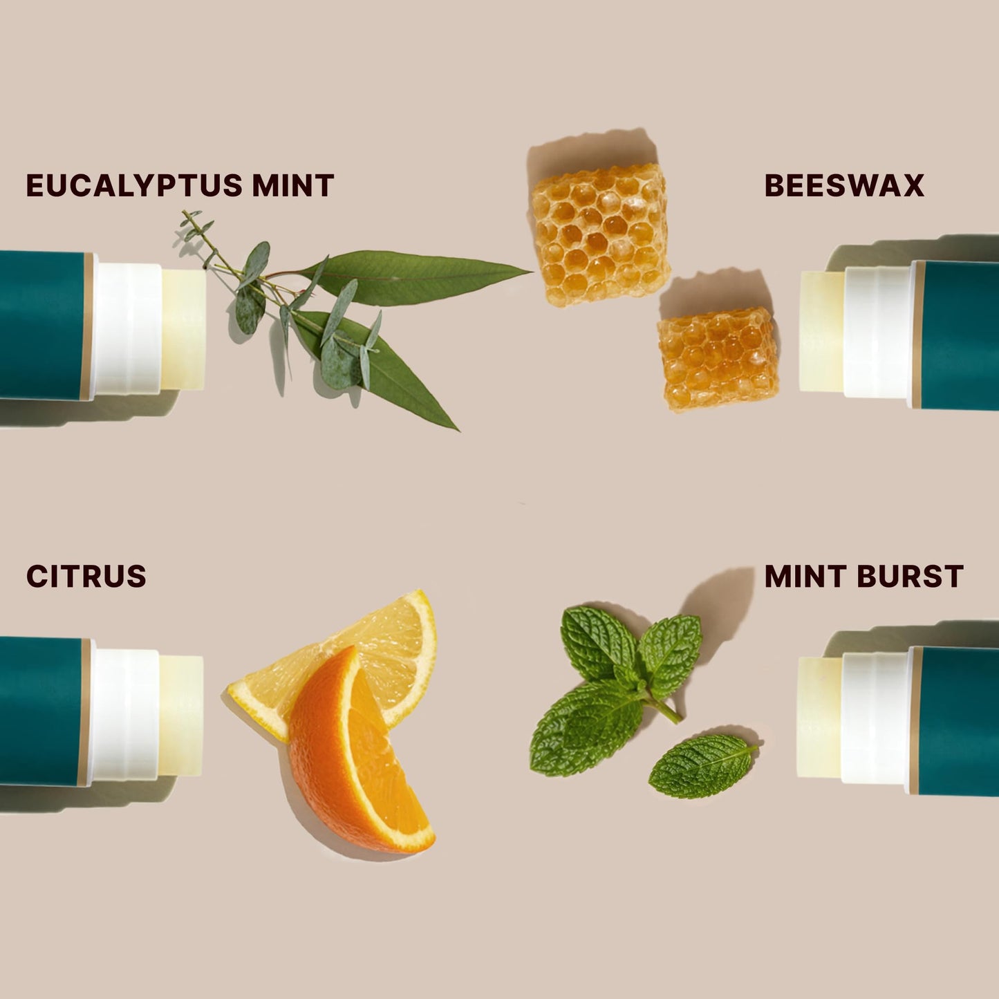 Soulsation Organic Lip Balm Set, 4 Flavors - Moisturizing for Cracked & Dry Lips