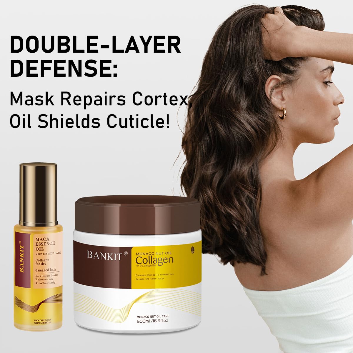 Collagen Hair Mask & Moroccan Argan Oil Serum Set - Deep Nourishing Treatment for Dry, Damaged Hair