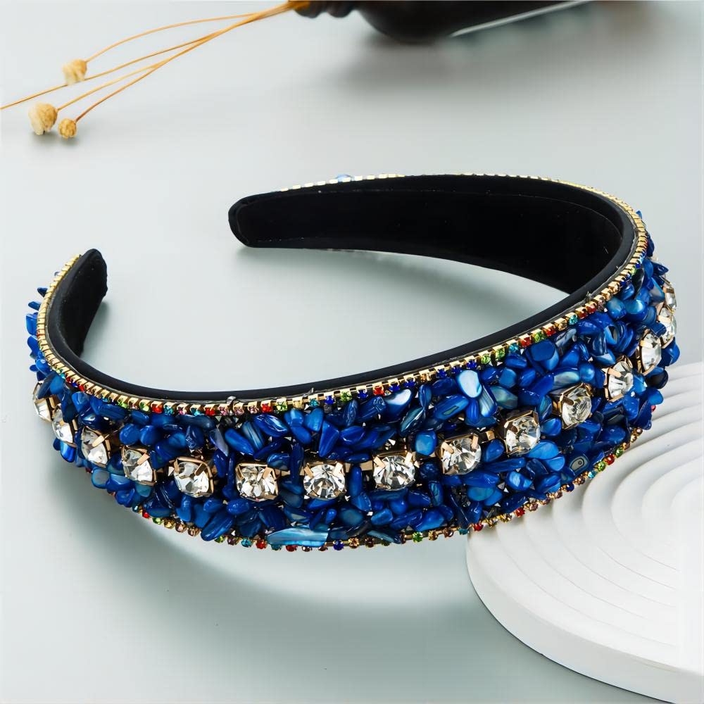 MUQINGWAN Turquoise Crystal headbands for Women Sparkly Rhinestone Pearls Hairband Wide Headband Headpiece Spring Summer Pink Headbands Headwear Accessories for women