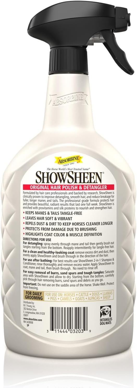 Absorbine ShowSheen Hair Polish & Detangler - 32oz Spray for Horses & Dogs | Instant Detangling & Shine