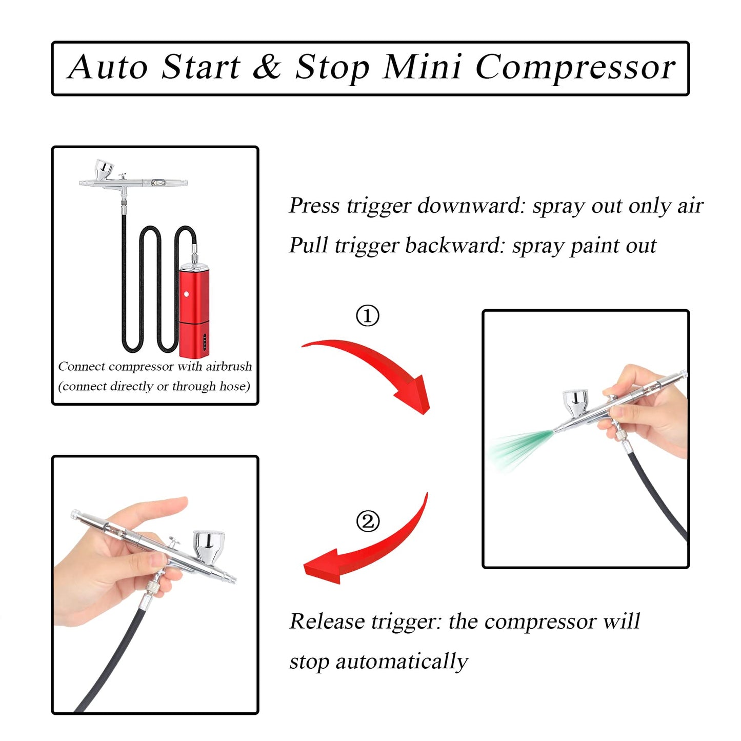 Casubaris Airbrush Kit with Compressor Portable Cordless, Rechargeable Auto Stop Dual Action Air Brush Pen, Match Different Airbrush Gun for Barbers Model Painting Nail Art Craft Makeup
