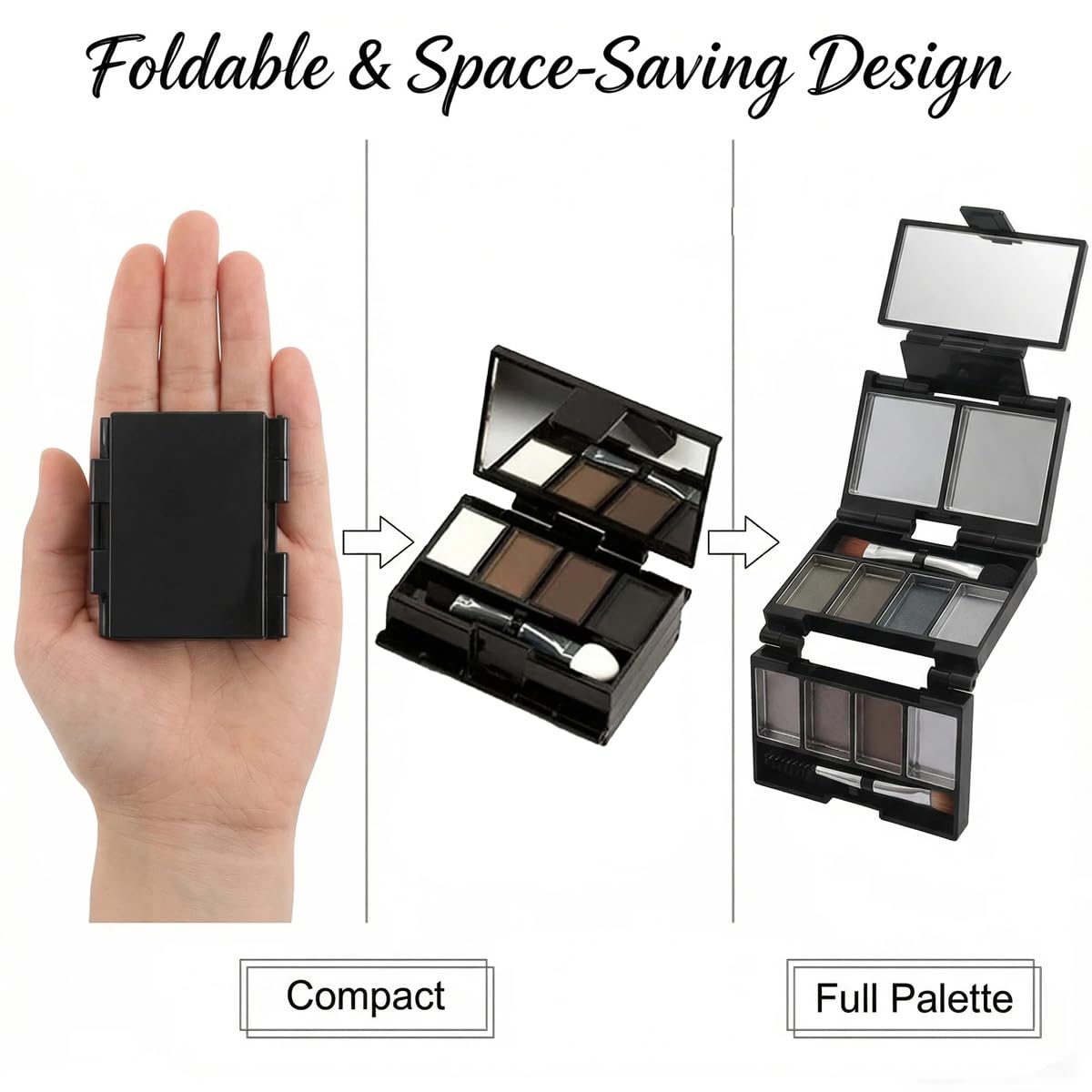 Foldable Magnetic Makeup Palette - DIY Eyeshadow Organizer with Mirror & 10 Pans | Black, 3-Layer Compact Design