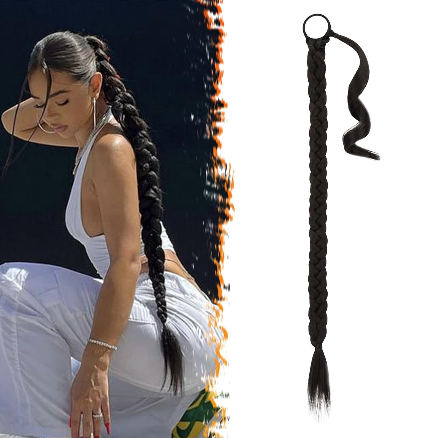 30 Inch Long Braided Ponytail Extension - Copper Red Wrap Around Hairpiece | Synthetic Hair for Women