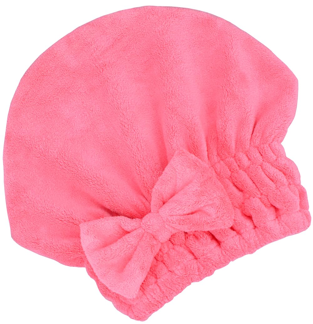 MAYOUTH Microfiber Hair Drying Towels for Kids Head wrap with Bow-Knot Shower Cap Hair Turban hairWrap Bath Cap for Curly Long & Wet Hair Gift for Little Girls, Kids Shower Cap (Red)