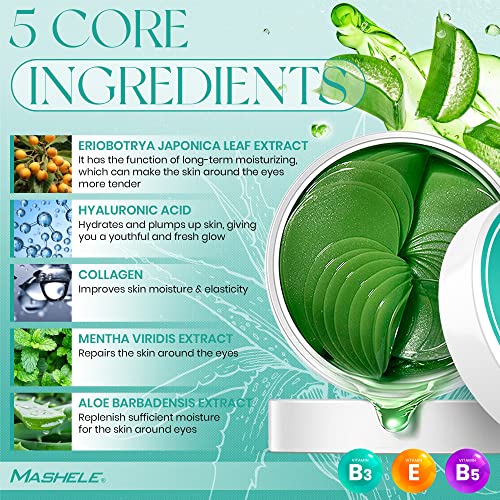 MASHELE Aloe Vera Collagen Under Eye Gel Patches - 60pcs Hydrating Treatment for Dark Circles & Puffiness