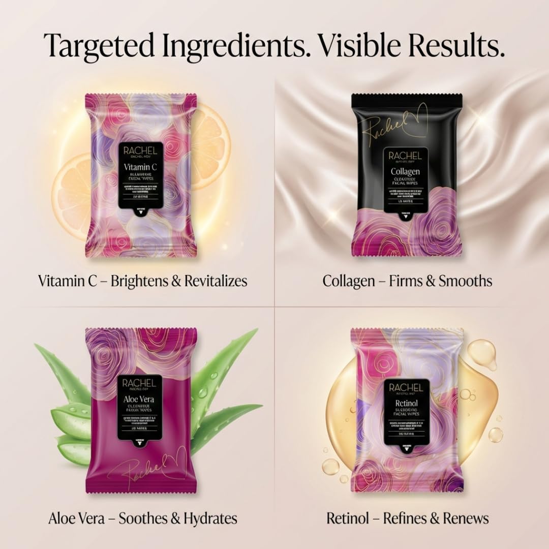 Rachel Roy Face Wipes - Cleansing Makeup Remover Wipes with Vitamin C, Retinol & Aloe Vera | 120 Pack