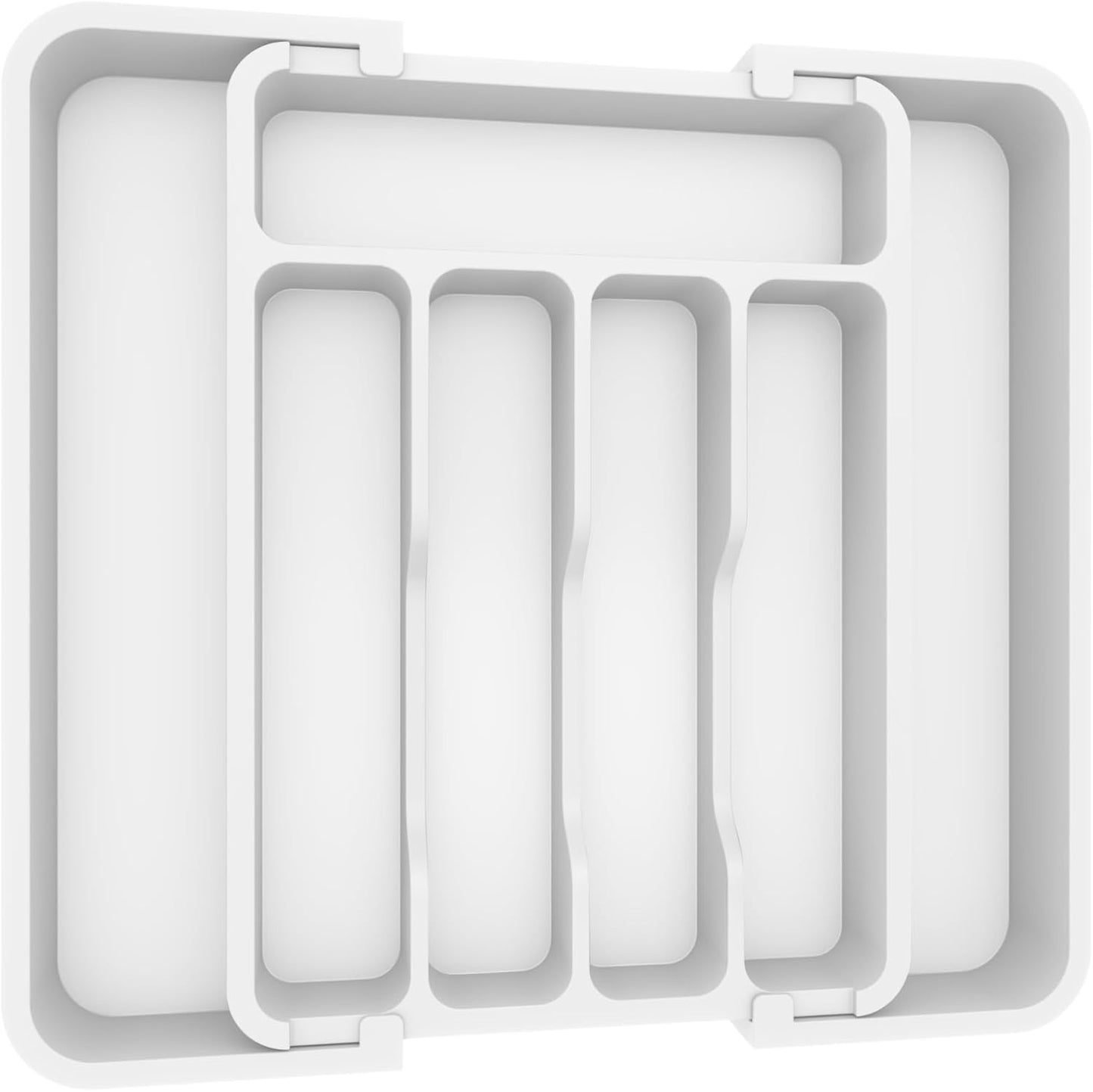 Expandable Silverware Organizer - BPA-Free Plastic Utensil Tray for Kitchen Drawer | Space-Saving Cutlery Holder, Black, 8.5-14 x 12 x 1.5 Inch