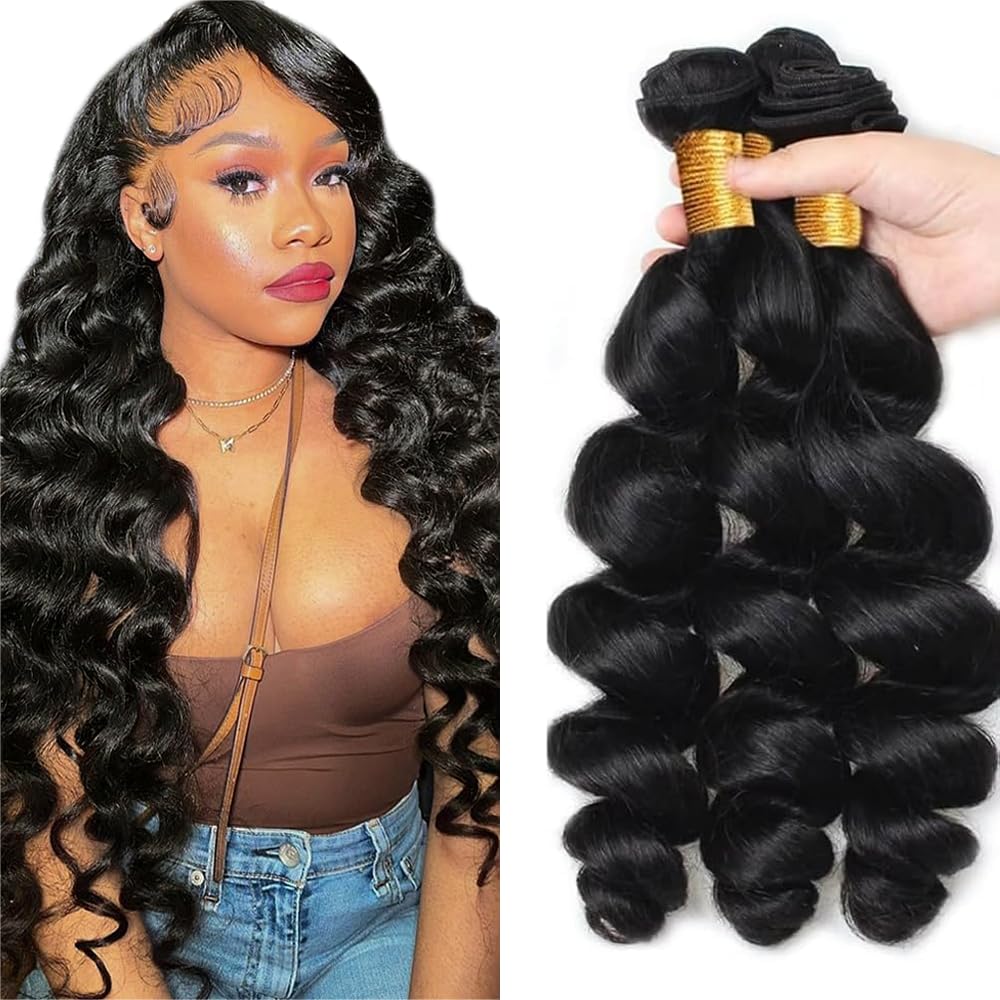 Loose Wave Bundles Loose Wave Bundles Human Hair LadrXadr Black Human Hair Bundle Unprocessed Virgin Color 1B Bundle 14 16 18 Inch 150g