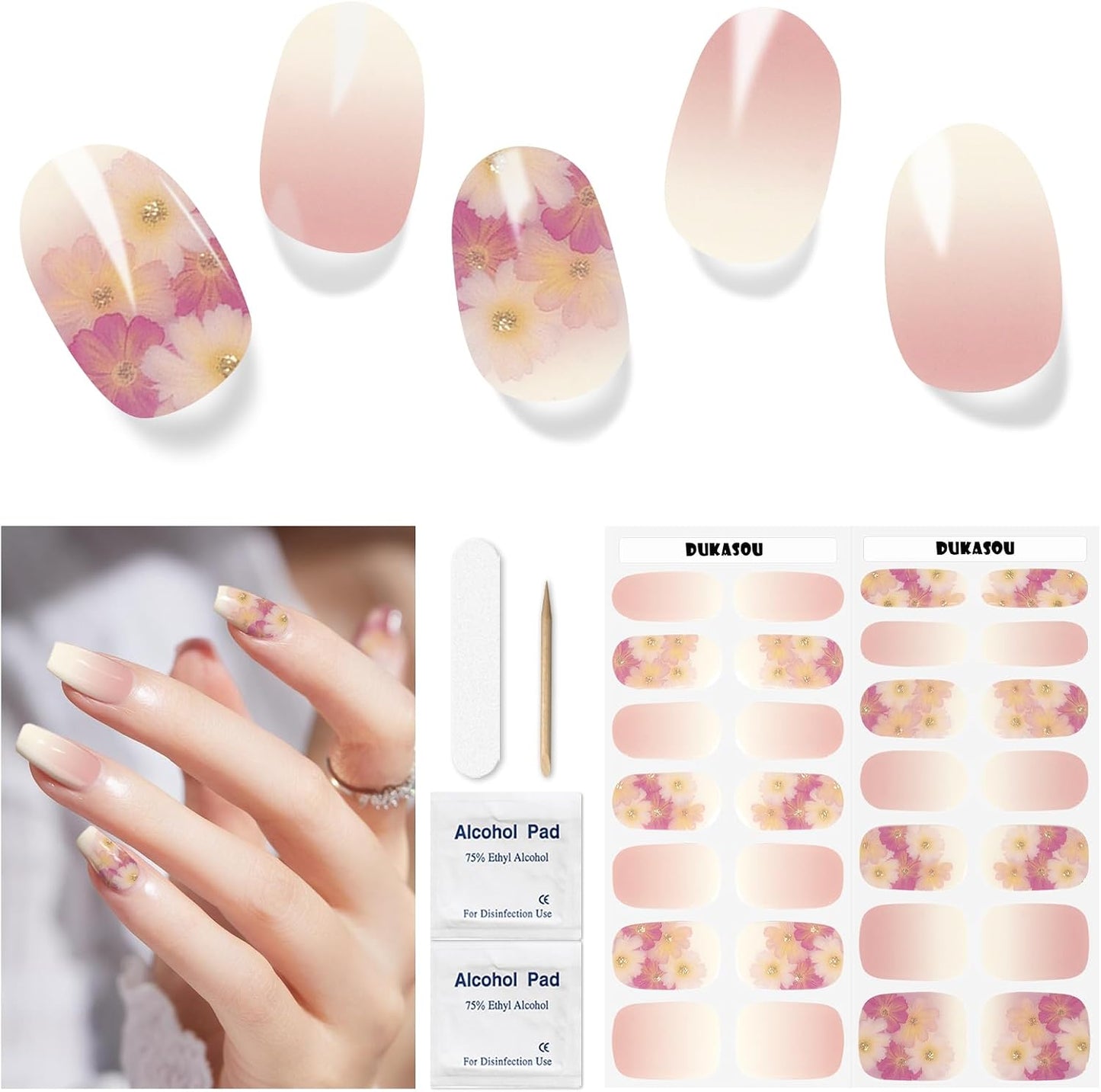 Gel Nail Strips - Semi-Cured UV Nail Stickers for Long-Lasting Manicure | 28 Pcs Light Blue
