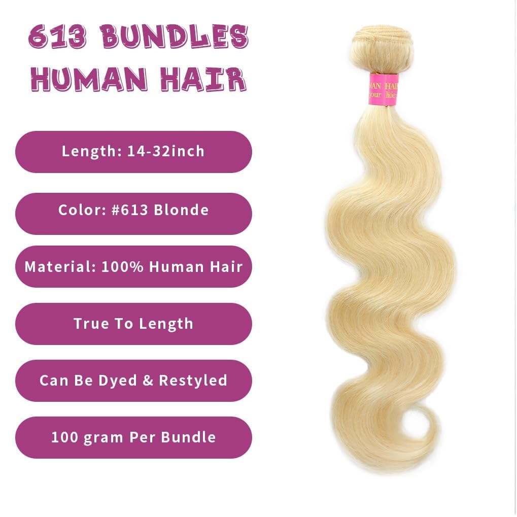 CFY 613 Bundles Human Hair 1 Bundles Blonde Body Wave Human Hair 100% Unprocessed 14A Grade Brazilian Virgin Raw Weave hair 24 Inch Blonde Bundles Human Hair Extensions for Women