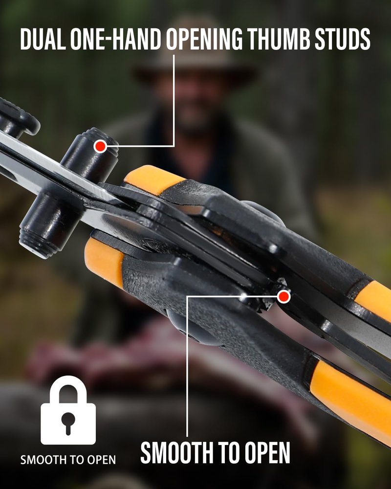 3.5" Replaceable Blade EDC Folding Hunting Knife with Dual Thumb Opener and Pocket Clip with 3 Drop Point Blades, Durable ABS and Non-Slip rubberized TPR Handle with Nylon-Holster, skinning knife