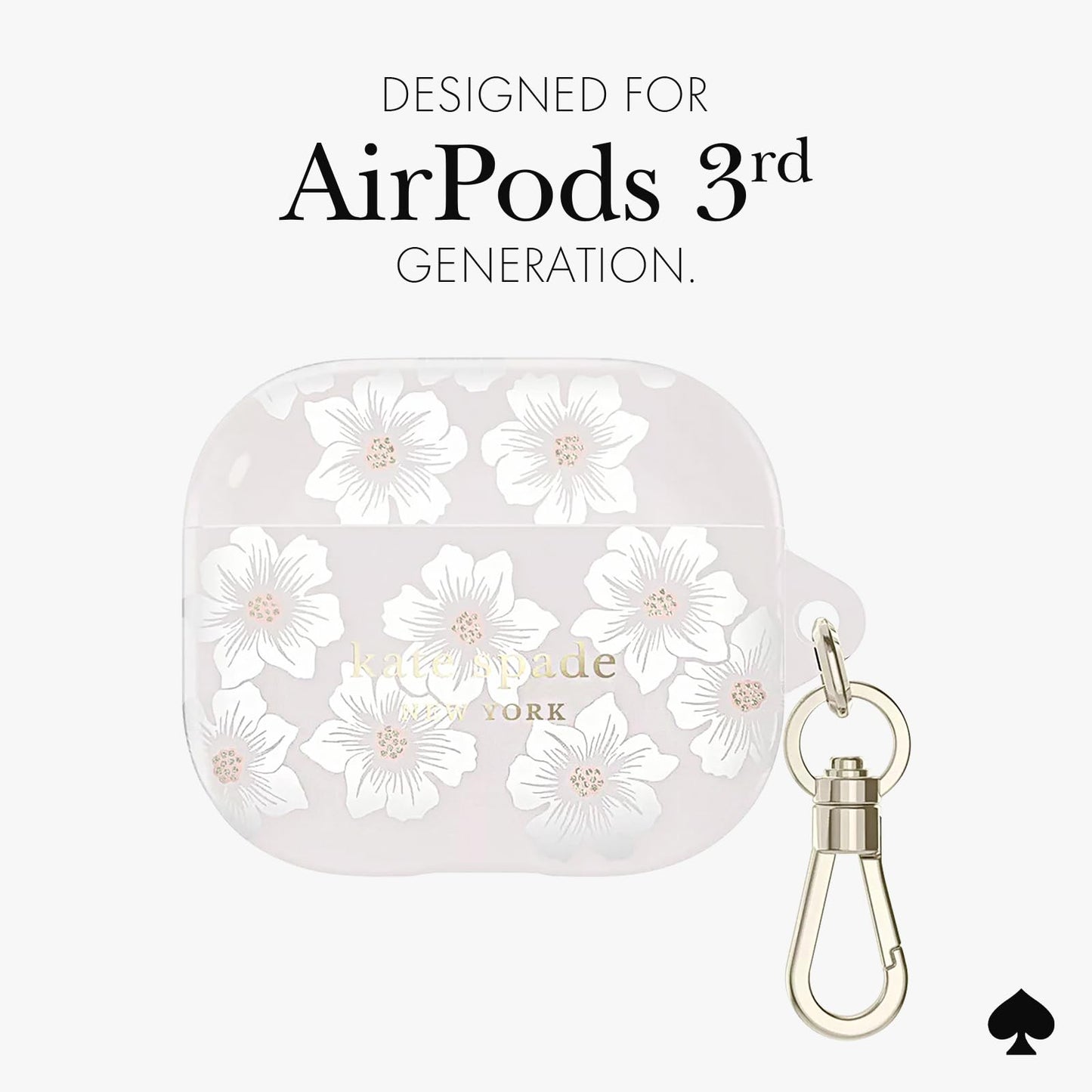 kate spade new york AirPods Protective Case with Keychain Ring - Hollyhock Cream, Compatible with AirPods 3rd Generation