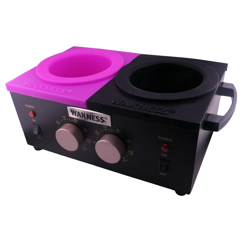 Waxness WN-5002 Elite-Series Double Professional Wax Heater Black, 2 x 1 lb Capacity, Electronic Temperature Control, 300W, Dual Pot Wax Warmer for Professional Use