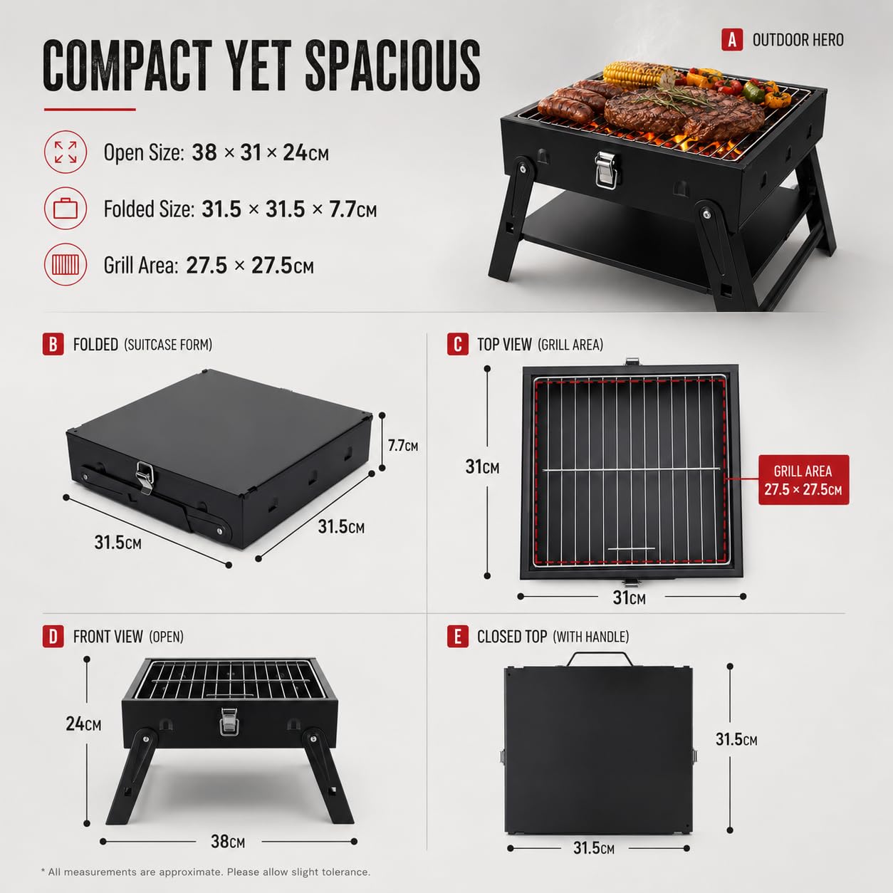 Small Portable BBQ Charcoal Grill: Mini Foldable Table Top Barbecue Grills with Fire Starter Kit for Outdoor Cooking, Fathers Day Birthday Grilling Gift for Men Dad Husband