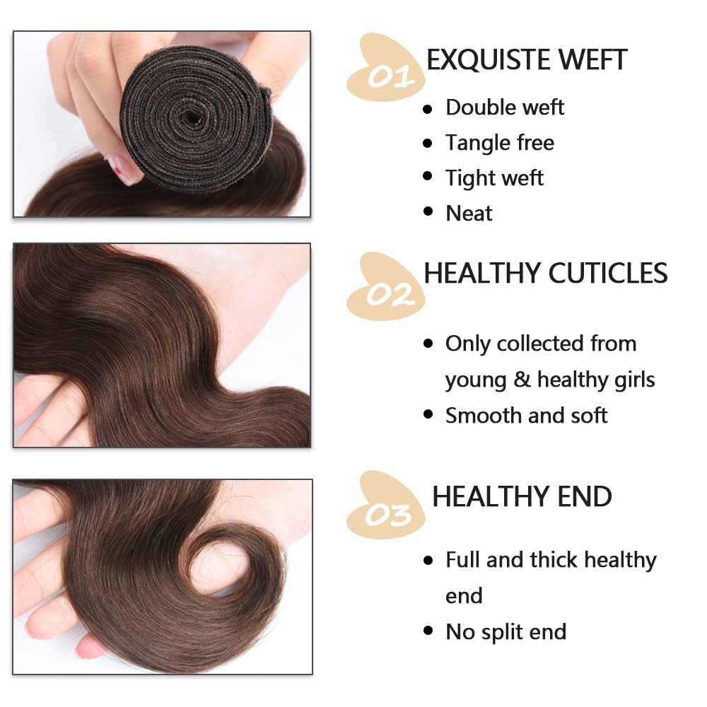 28 30 32 Inch Brown Body Wave Bundles Human Hair Color #4 Bundles Peruvian Virgin Remy Brown Bundle Double Weft Hair Weave 150g