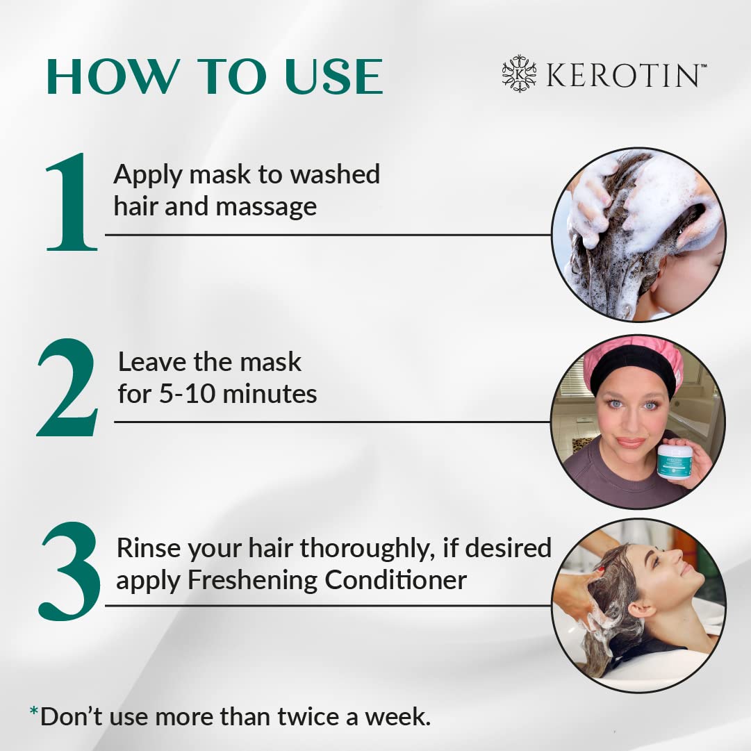 Keratin Freshening Mask - Natural Repair Treatment for Dry & Damaged Hair | Deep Conditioning with Argan Oil, Sulfate-Free, Curly Safe