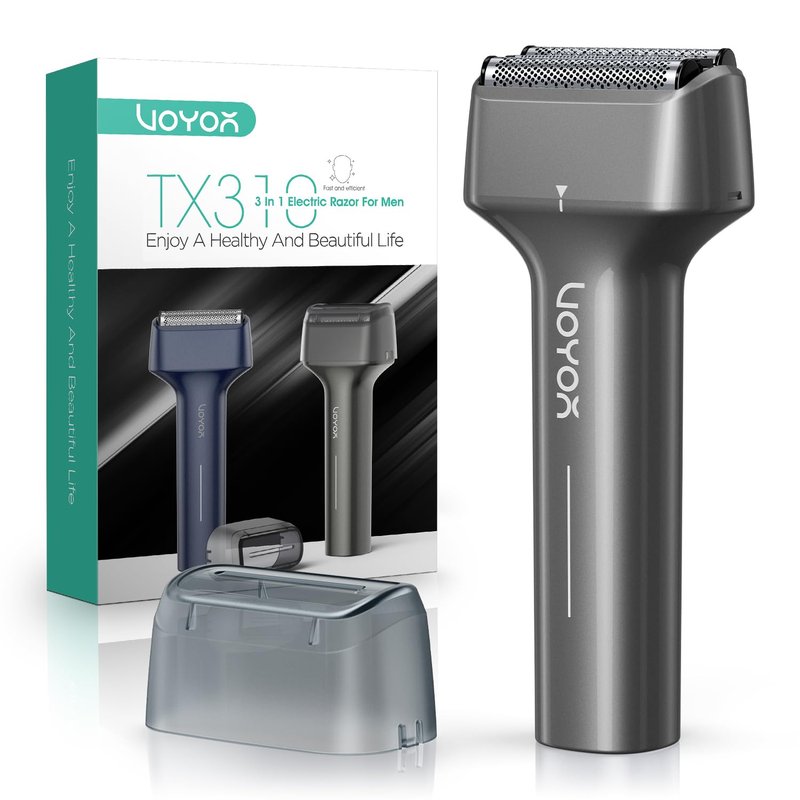 VOYOR Foil Shaver Electric Razor for Men 3 in 1 Shavers for Men with Double Foil Wet & Dry Face Shaver Lightweight Handheld Smooth Shave IPX6 Washable USB-C Rechargeable Travel Razor TX310 (Gray)