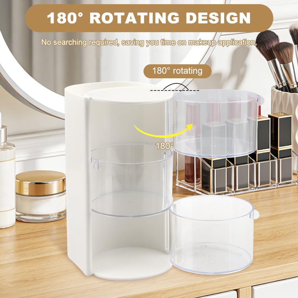 Olnverath 3-Layer Hair Accessories Organizer with Hair Brush Holder, Desktop Organizer Case forDaily Accessories, Rotatable Small Jewelry Box for Clip Earring Necklaces Bracelets Rings(White)