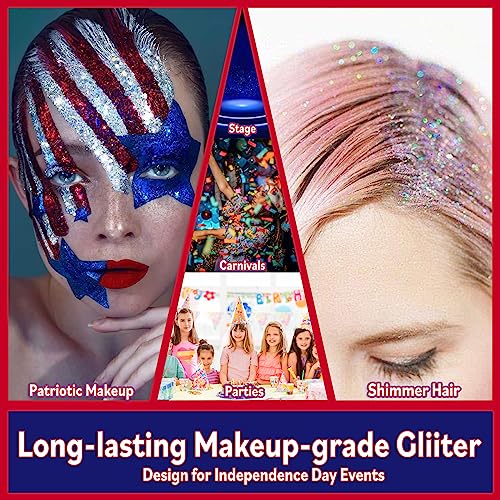 Allstarry Patriotic Body Glitter Set - 4 Colors for 4th of July & Olympics