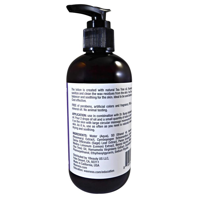 Waxness Dr. Bump Natural Pre & Post Wax Lotion Tea Tree Rosemary Lemongrass Sage 8 oz (237 ml) – Waxing Skin Prep & Aftercare – Professional Skin Care – Made in USA
