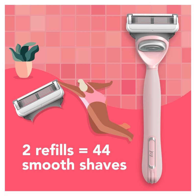 joy Razors for Women, 1 Handle, 8 Razor Blade Refills, Pink, Lubrastrip to Help Avoid Skin Irritation