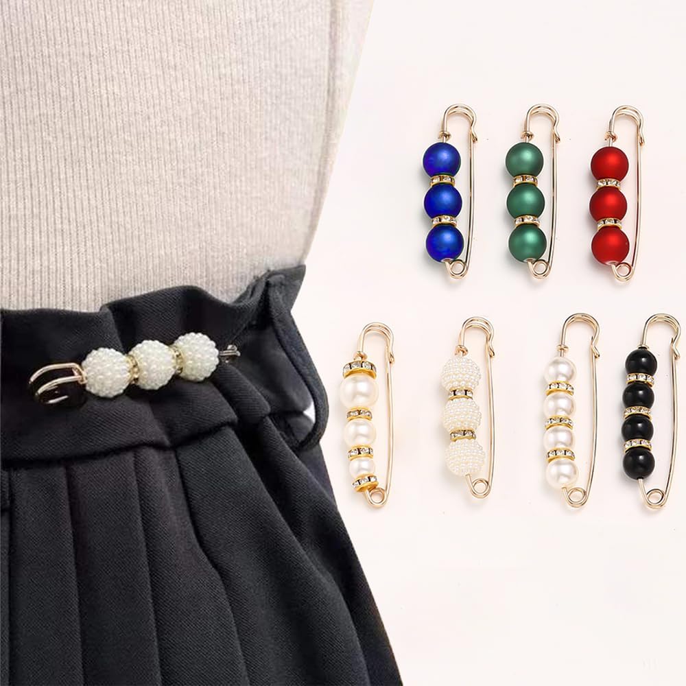 Pearl Brooch Set - 7 Pcs Elegant DIY Accessories for Sweater, Shawl, Dress & Scarf | White