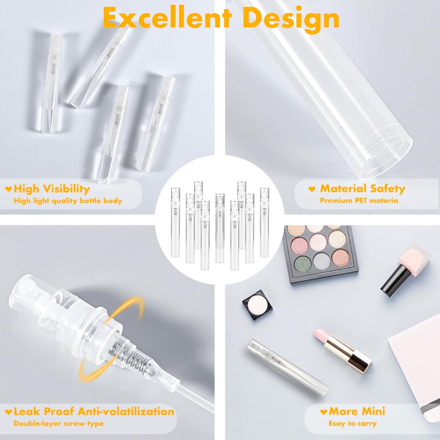 Mini Perfume Sample Bottles - 10 Pack 5ml Portable Refillable Spray Bottles | Fine Mist Atomizer, Clear