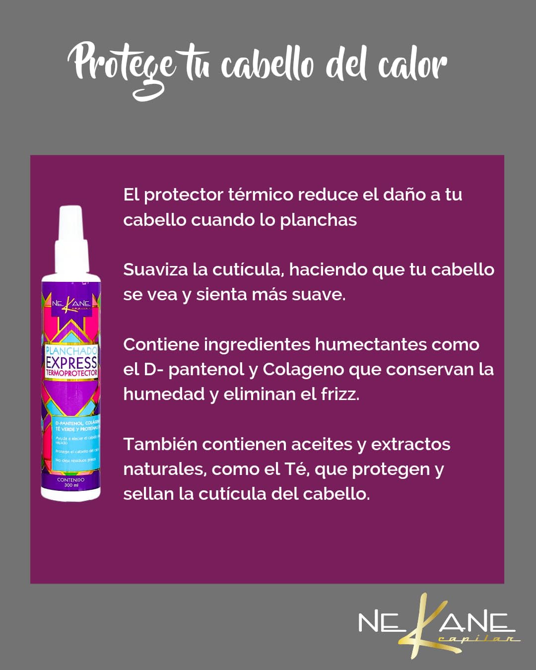 NEKANE Planchado Express Termoprotector - Heat Protectant for Hair 300 mL, Pink