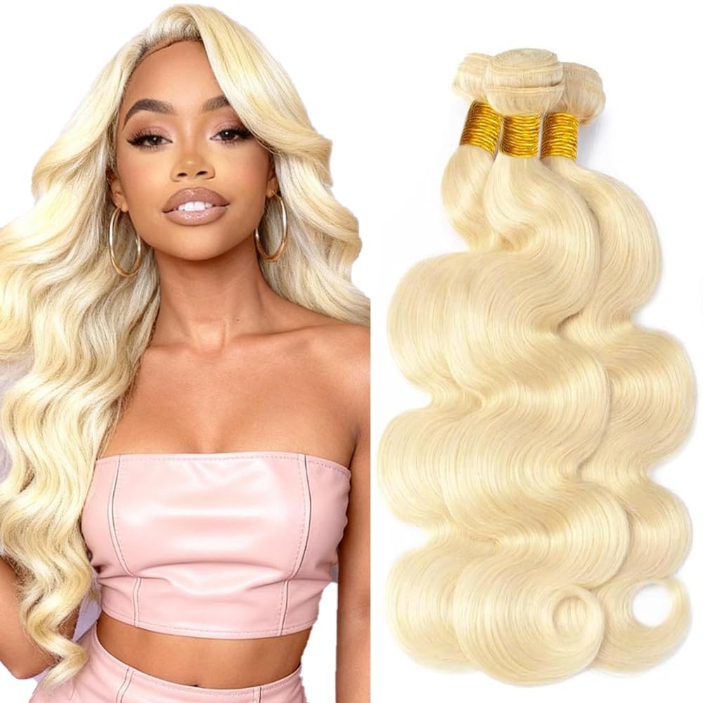 613 Human Hair Bundles Blonde Bundle Brazilian Unprocessed Virgin Hair 3 Bundles 14 16 18 Inch Blonde Body Wave Hair Extensions
