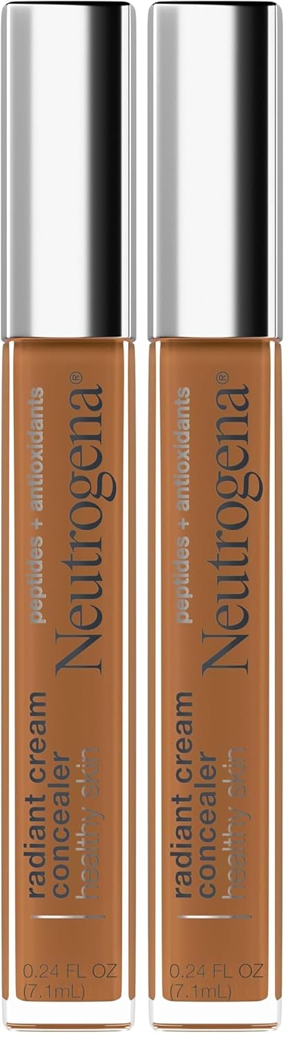 Neutrogena Radiant Brightening Cream Concealer - Lightweight, Non-Comedogenic, Peptides & Vitamin E | Cashew Light/Medium 03, 0.24 oz