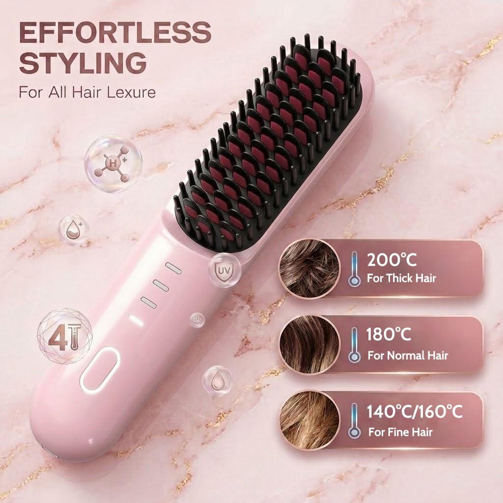 Flown Go Brush Pro for Short Hair, Nucelia Electric Hair Brush Styling for Travel, 2026 Upgraded Cordless Straightening & Curling Brush, 4000mah USB-C Rechargeable, Adds Volume, Frizz-Free Styling