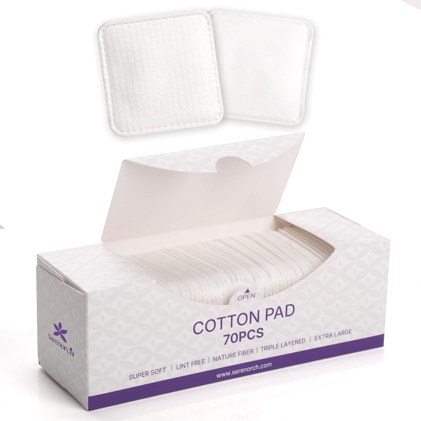 Extra Large Cotton Pads - 100% Cotton Lint-Free Squares for Toner & Makeup Removal | Soft & Hypoallergenic, 70 Count