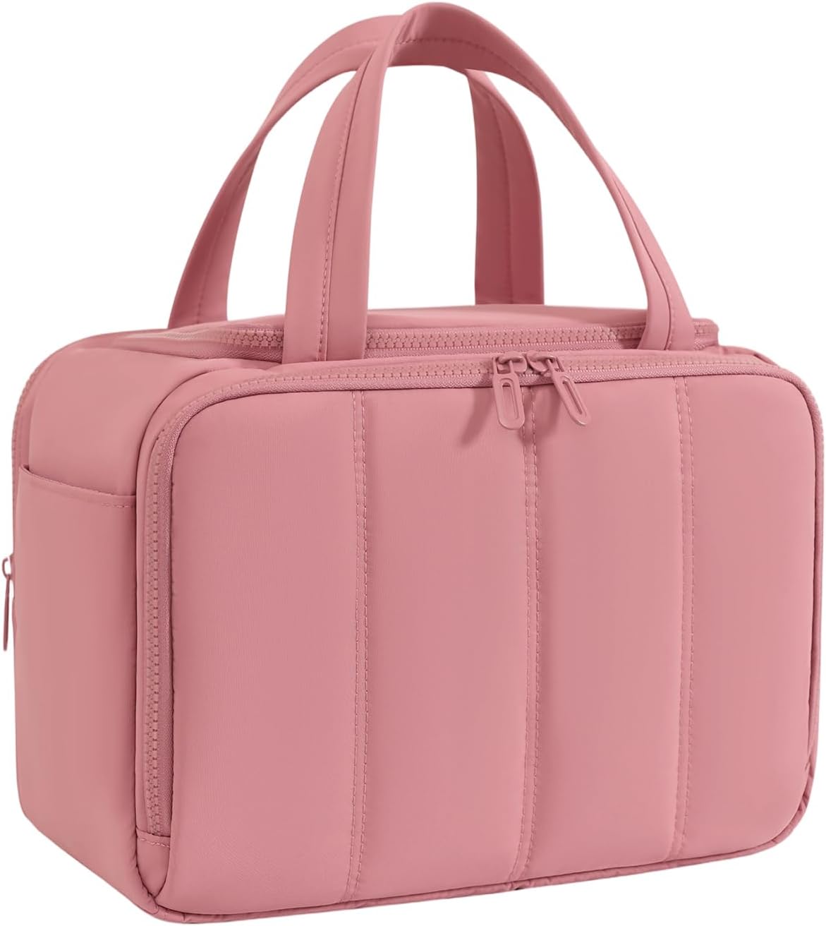 Puffy Toiletry Bag for Women - Large Travel Makeup Organizer with Adjustable Dividers | Light Pink