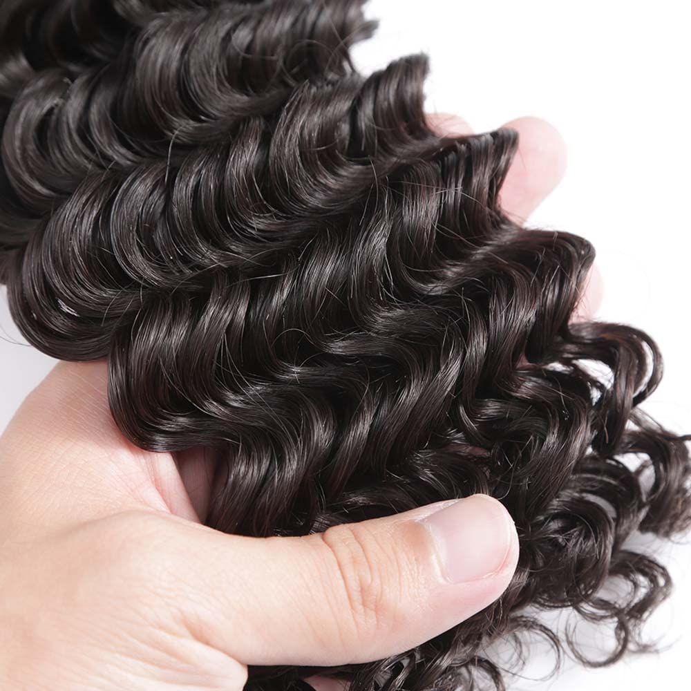 Deep Wave Bundles - 100% Unprocessed Brazilian Virgin Human Hair | Natural Black Color, 8-12 Inch Lengths