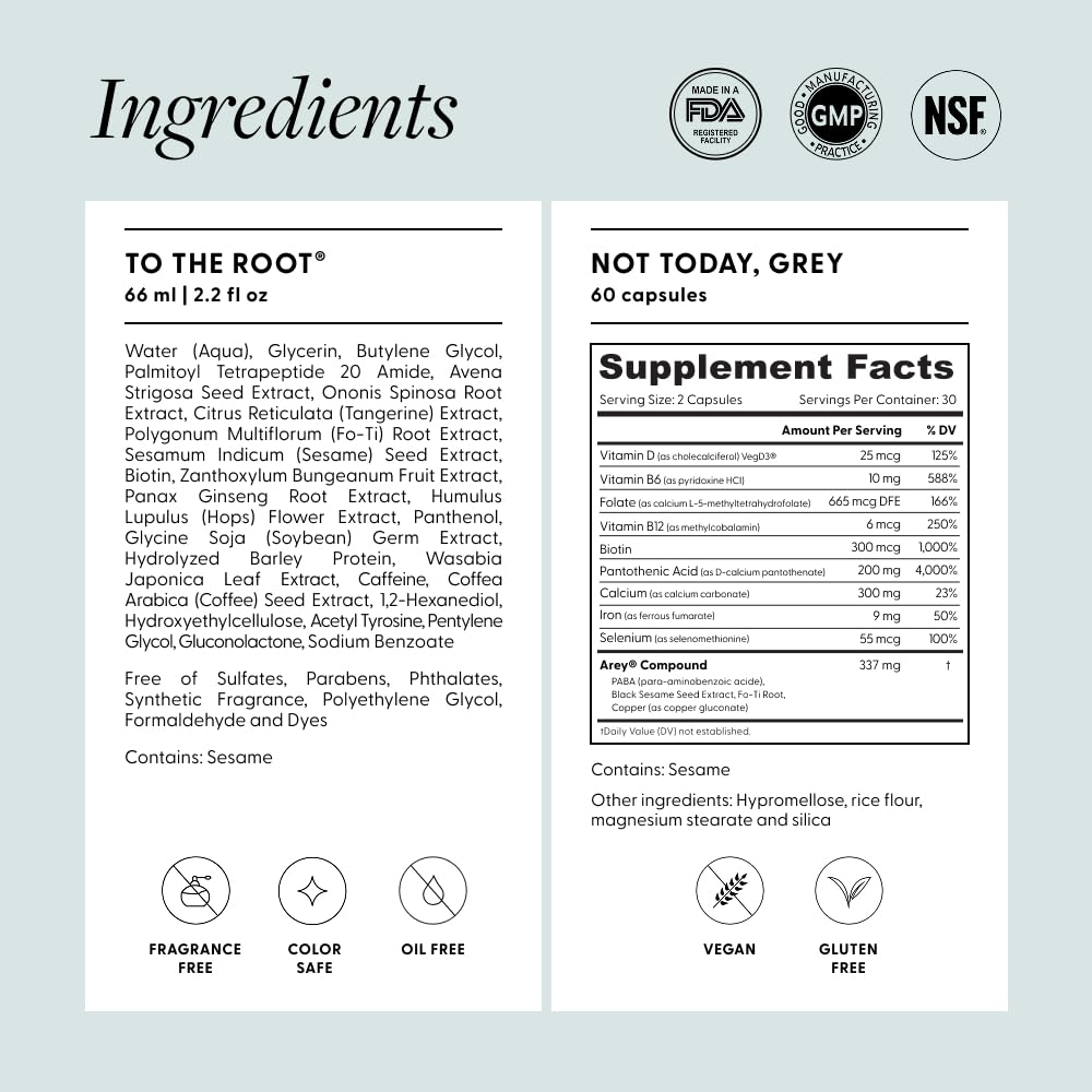 Arey Daily Hair Serum & Supplement for Thicker, Fuller Hair - Slows Grey Growth in 3-6 Months | Biotin & Vitamins (1 Month)