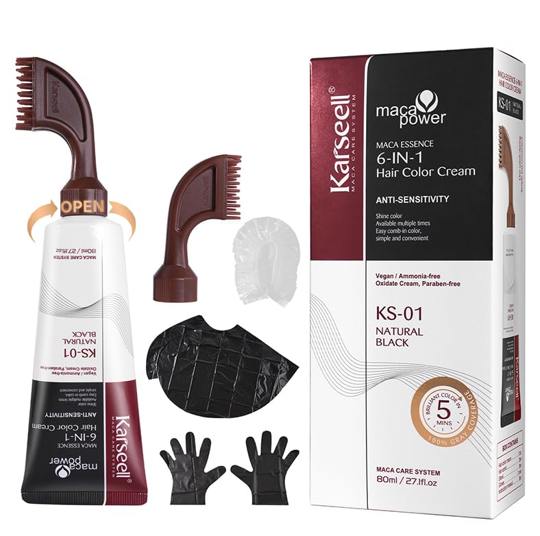 Karseell Brown Hair Dye | Ammonia-Free 6-IN-1 Formula with Comb Applicator for 100% Gray Coverage - 80ml
