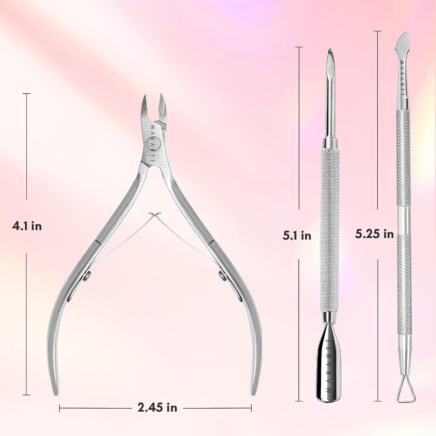 Cuticle Trimmer Set - Stainless Steel Nail Care Kit with Pusher | 3-Piece Manicure & Pedicure Tools