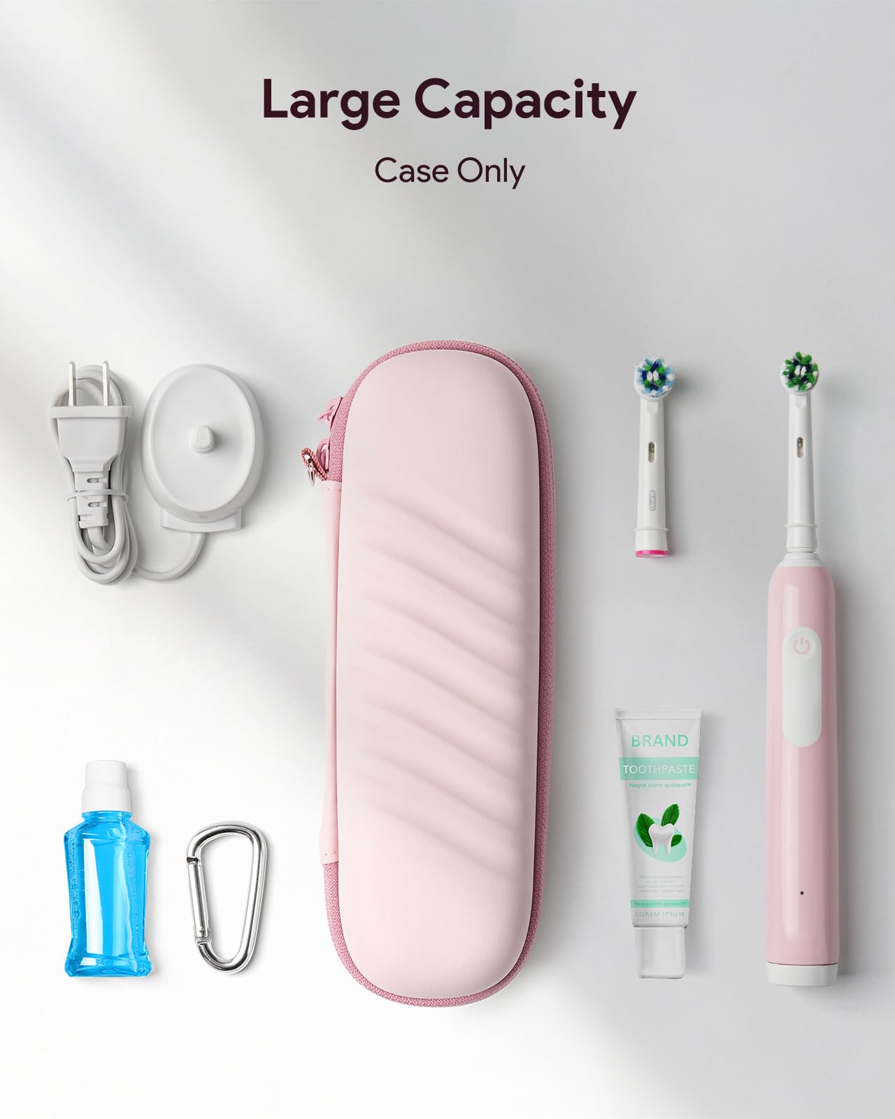 SQERO Electric Toothbrush Case for Oral-B Pro/iO/Philips Sonicare, Waterproof Traveling Toothbrush Storage Bag with Mesh Pocket Covers Protection (Pink)