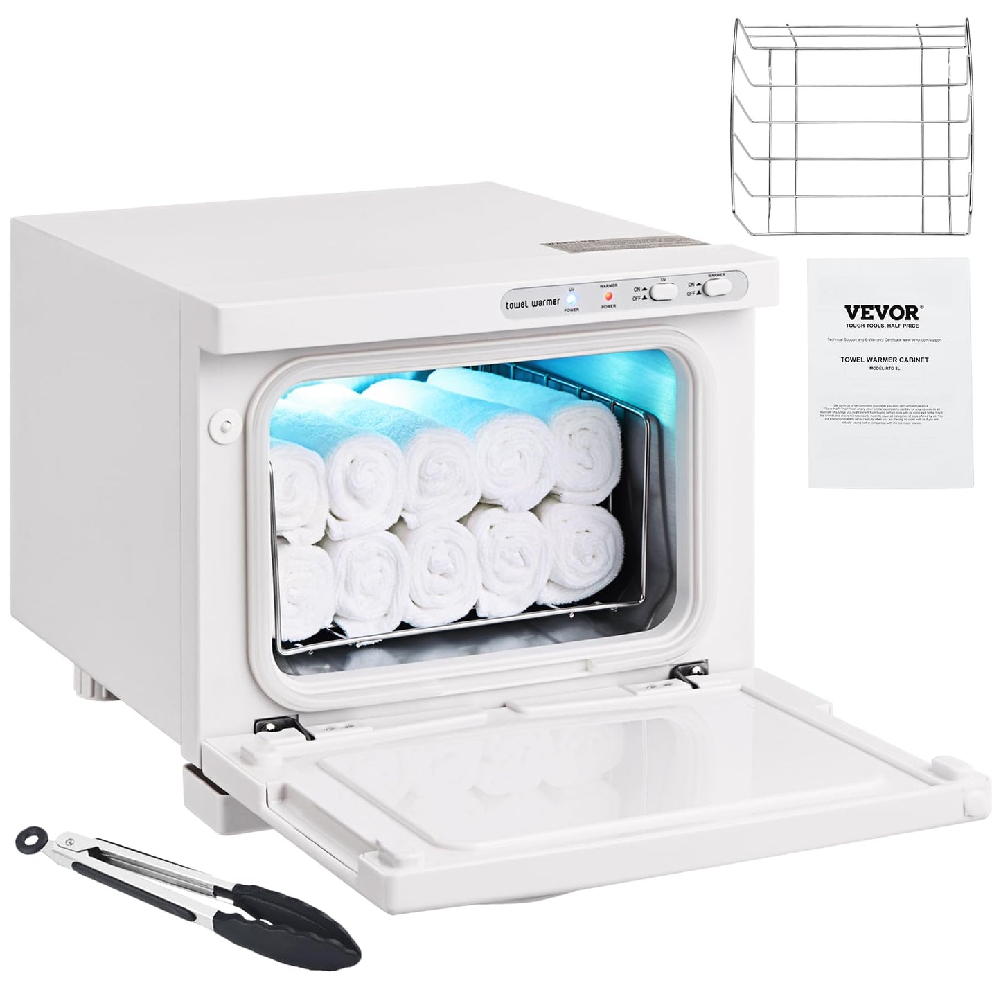 VEVOR Hot Towel Warmer, 8L Small Towel Warmer Cabinet with Clip & Stainless Steel Rack, Holds up 12 Towels, Portable All-Round Heating Cabinet for Spa, Barber, Manicures, Massage, Salon, White