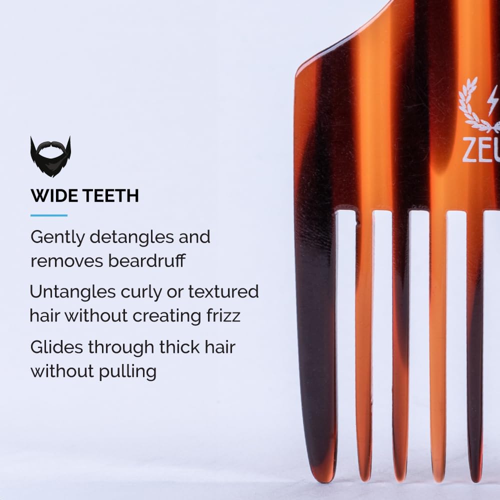ZEUS Afro Hair Pick for Men, Large Wide-Tooth Detangling Comb for Curly Hair, Beards, Natural & Textured Styles (5.25”) AH11