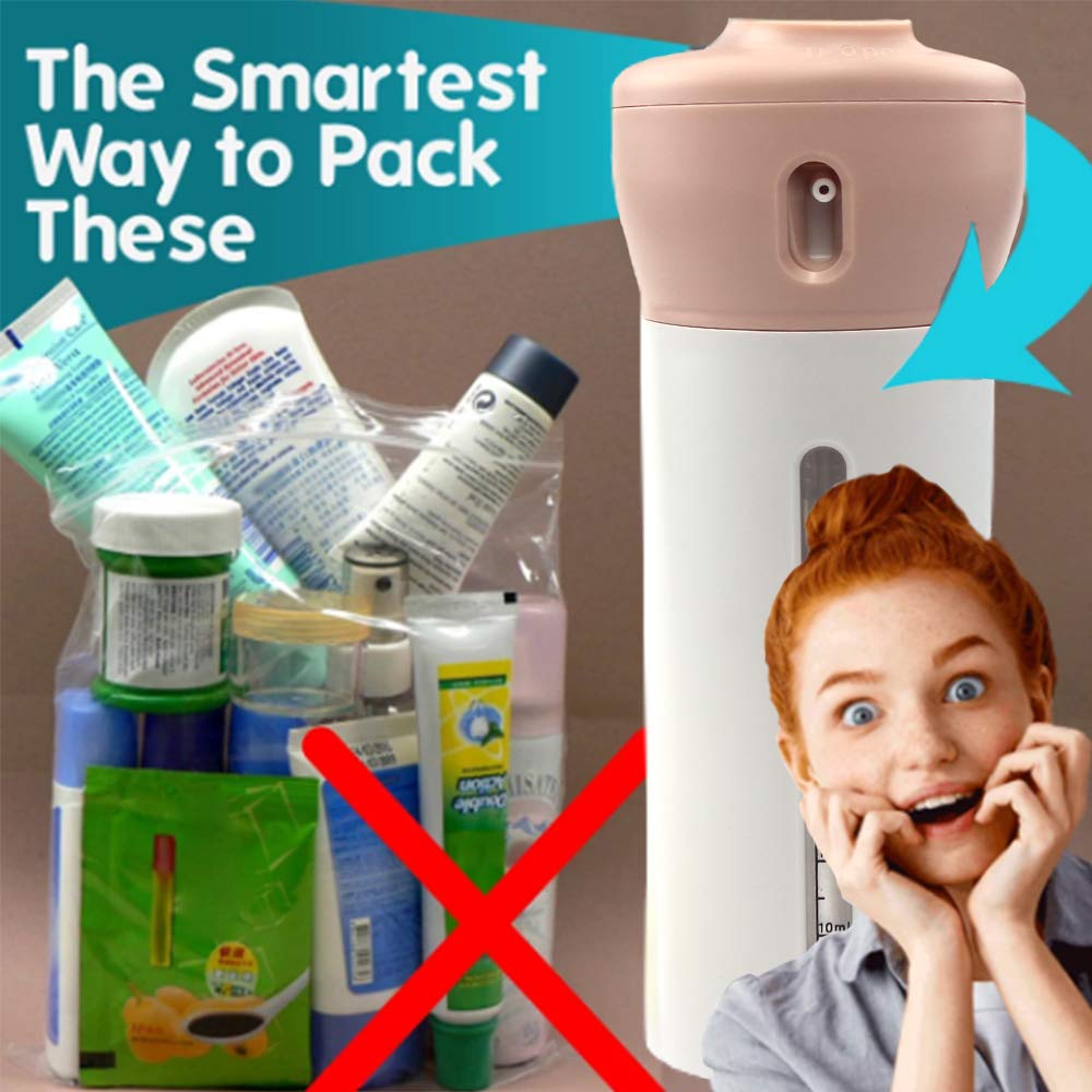 4 In 1 Travel Dispenser Set - Refillable Lotion, Shampoo & Gel Bottles | Pink & Gray