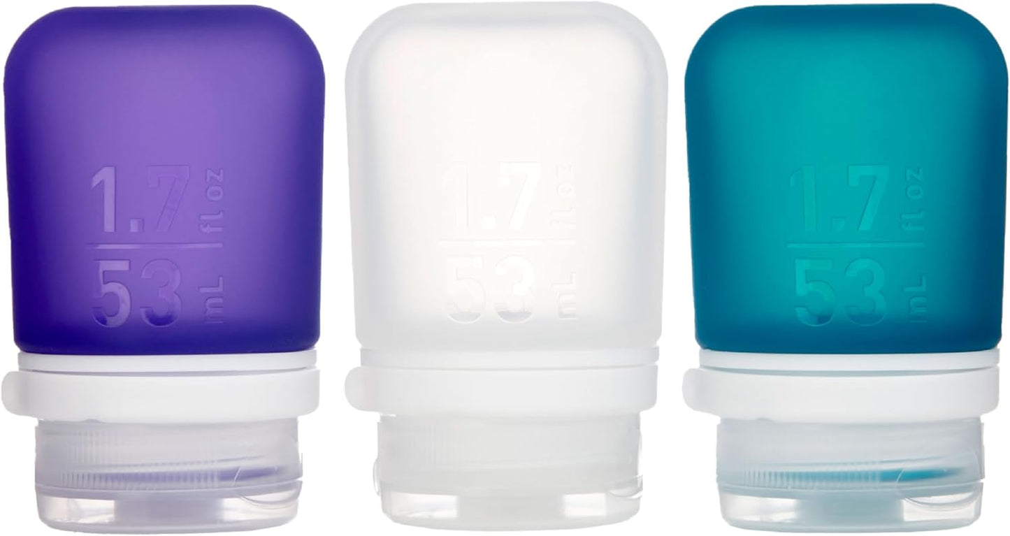 GoToob+ Travel Bottles - Silicone Leak-Proof Toiletry Tubes | 3-Pack Small (1.7 fl oz) - Clear/Green/Blue