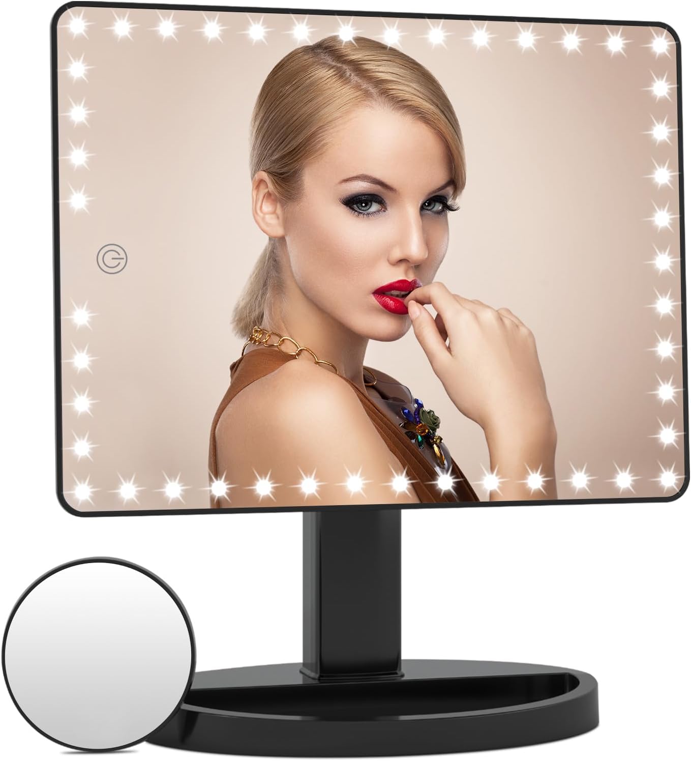 Large Lighted Makeup Mirror - 10x Magnification, 360° Rotation | Adjustable Brightness for Desk Use